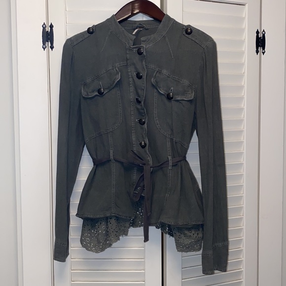 COPY - Free People Military Emilia Lace Trim Jacket/Top Olive Green MEDIUM - Picture 6 of 11